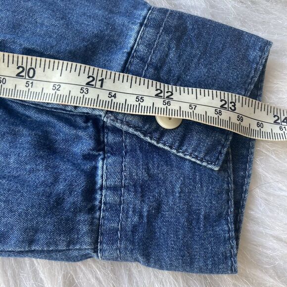 Maurices Top Sz M Chambray Button Front Long Sleeve Pocket Blue Casual Womens - Picture 9 of 9